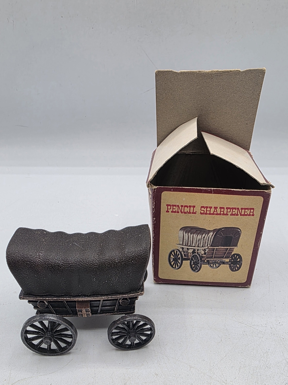 Vintage Bronze Die Cast Covered Wagon Pencil Sharpener